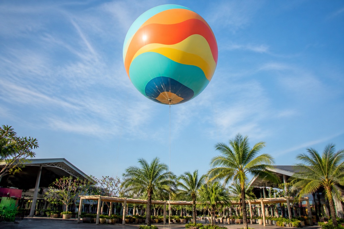 Balon reklame berwarna cerah di area terbuka